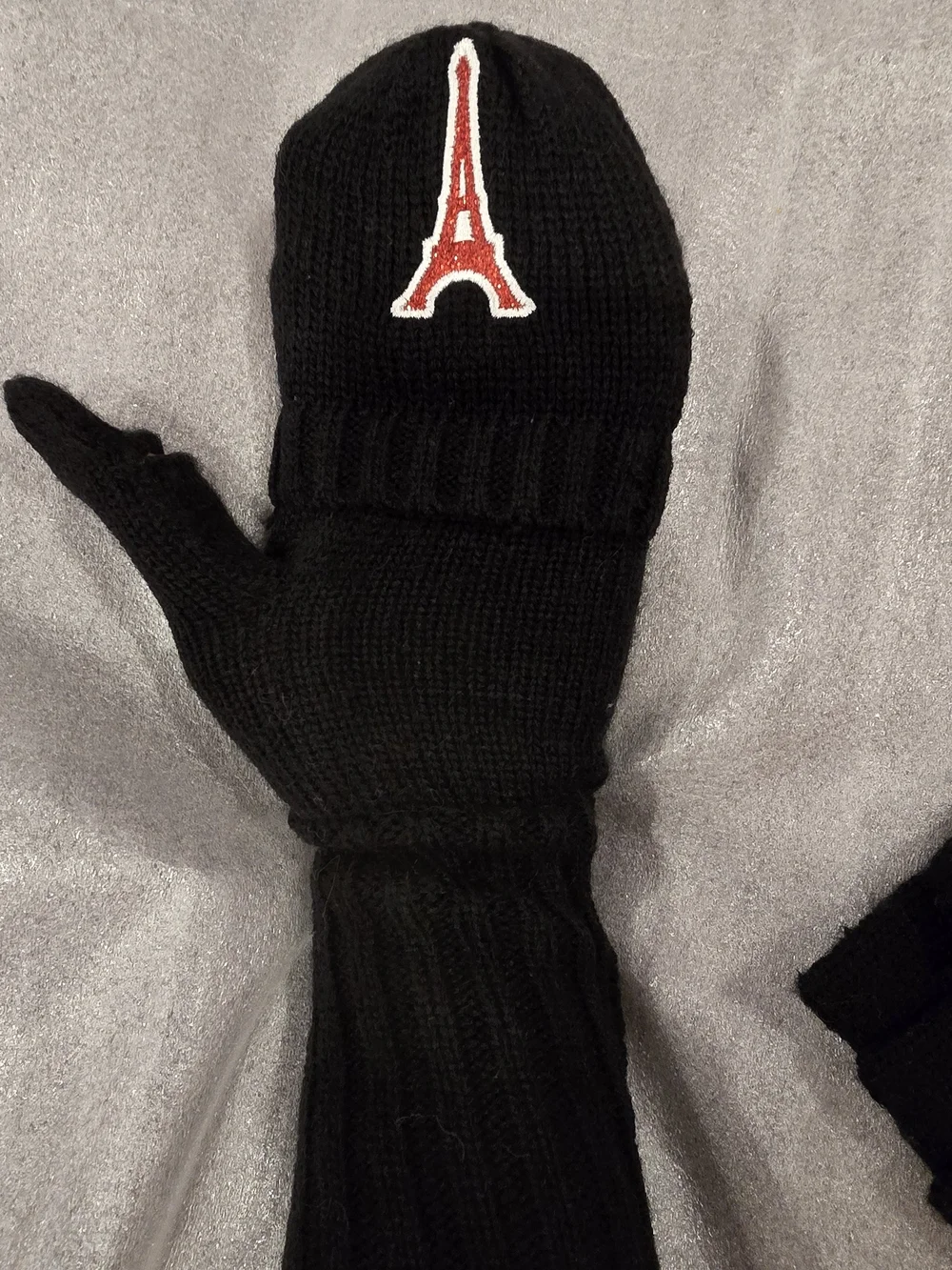 Karl Lagerfeld Fingerless Knit Gloves with Foldover Mitts- Paris